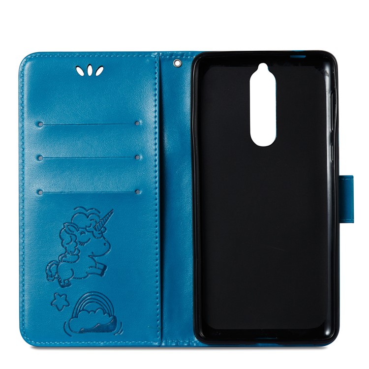 Imprinted Unicorn Pattern Magnetic Leather Stand Cover for Nokia 8 - Blue-9