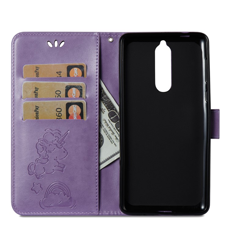 Imprinted Unicorn Pattern Wallet Leather Cell Phone Case for Nokia 8 - Purple-10