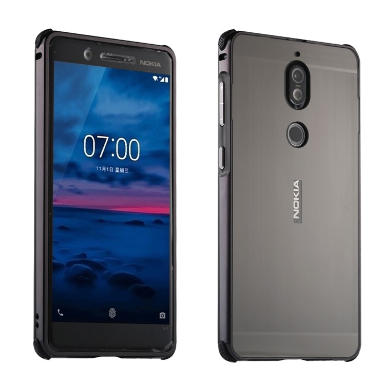 Electroplating Brushed Drop-proof Slide-on Metal Bumper Plastic Case for Nokia 7 - Black-1