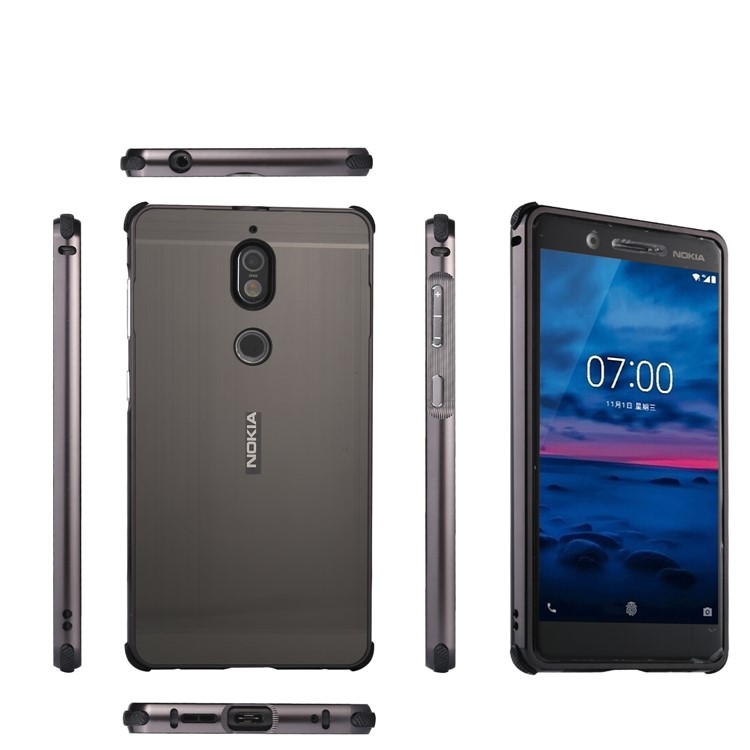 Electroplating Brushed Drop-proof Slide-on Metal Bumper Plastic Case for Nokia 7 - Black-11