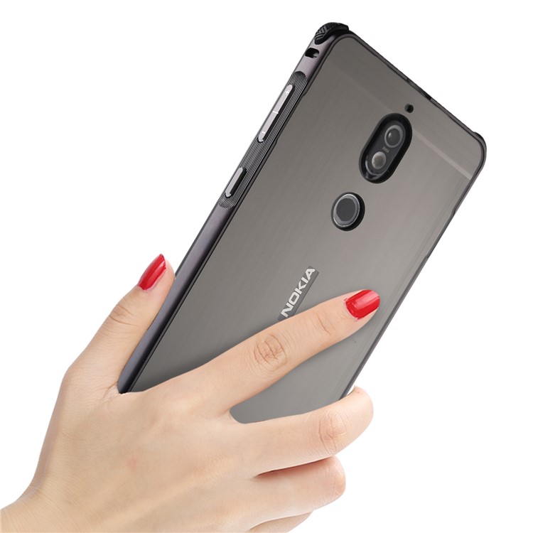Electroplating Brushed Drop-proof Slide-on Metal Bumper Plastic Case for Nokia 7 - Black-12