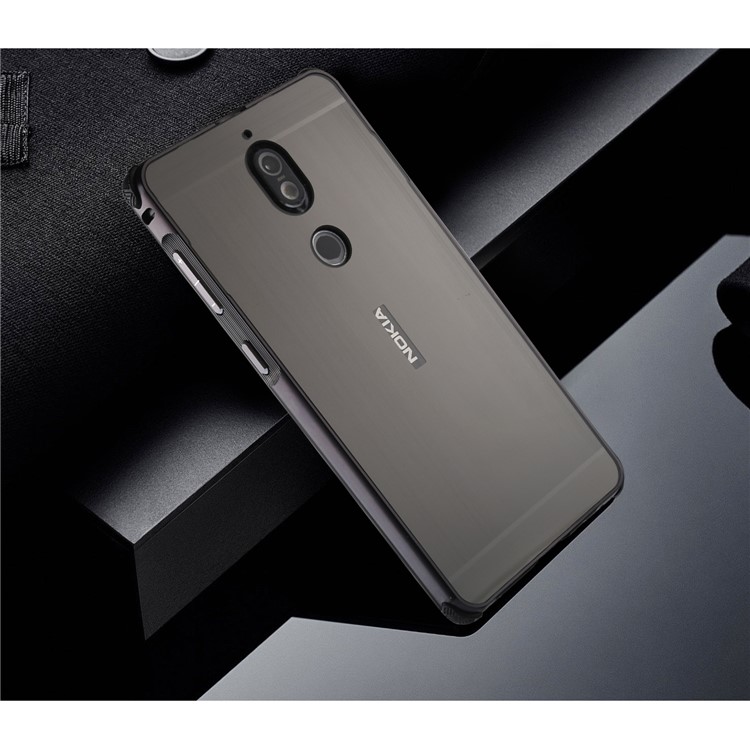 Electroplating Brushed Drop-proof Slide-on Metal Bumper Plastic Case for Nokia 7 - Black-13