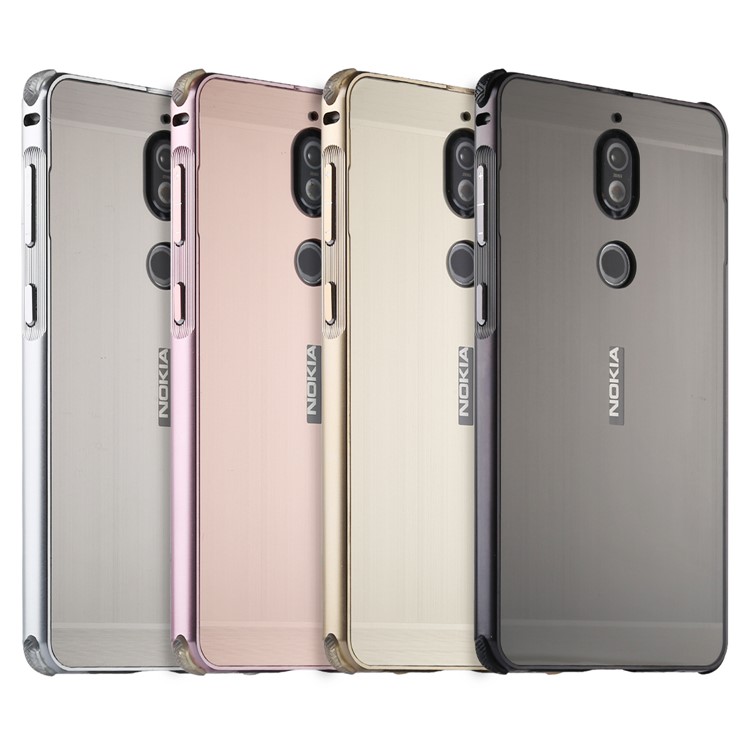 Electroplating Brushed Drop-proof Slide-on Metal Bumper Plastic Case for Nokia 7 - Black-14