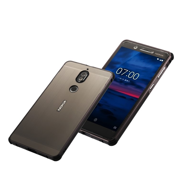 Electroplating Brushed Drop-proof Slide-on Metal Bumper Plastic Case for Nokia 7 - Black-3