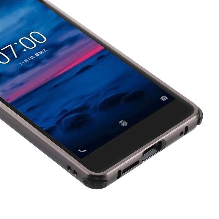 Electroplating Brushed Drop-proof Slide-on Metal Bumper Plastic Case for Nokia 7 - Black-5