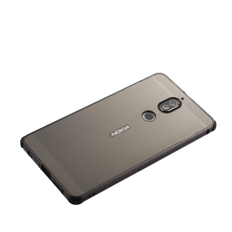 Electroplating Brushed Drop-proof Slide-on Metal Bumper Plastic Case for Nokia 7 - Black-6