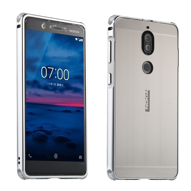 Electroplating Brushed Drop-proof Slide-on Metal Bumper Plastic Cover for Nokia 7 - Silver-1