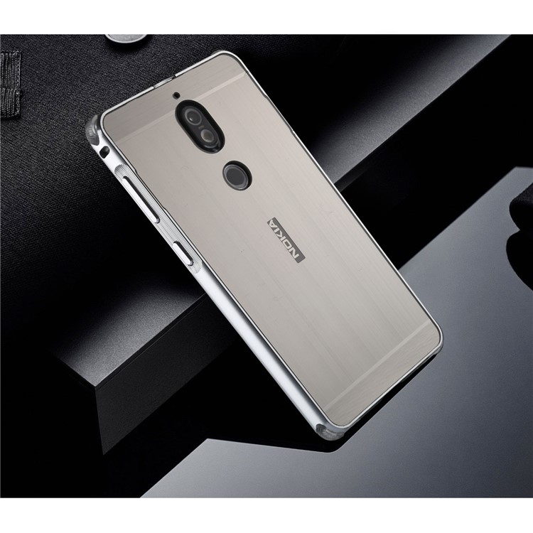 Electroplating Brushed Drop-proof Slide-on Metal Bumper Plastic Cover for Nokia 7 - Silver-4