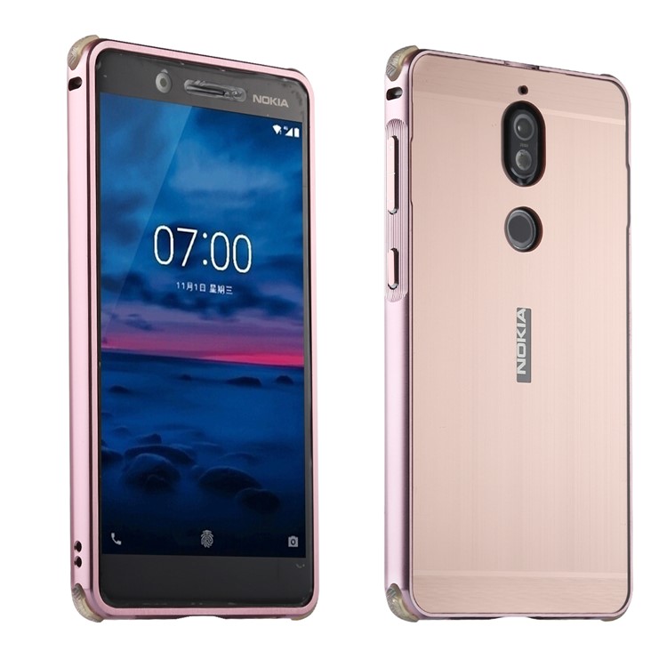 Electroplating Brushed Drop-proof Slide-on Metal Bumper Plastic Shell for Nokia 7 - Rose Gold-1