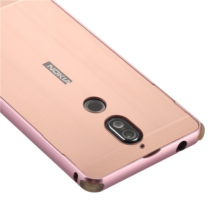 Electroplating Brushed Drop-proof Slide-on Metal Bumper Plastic Shell for Nokia 7 - Rose Gold-2