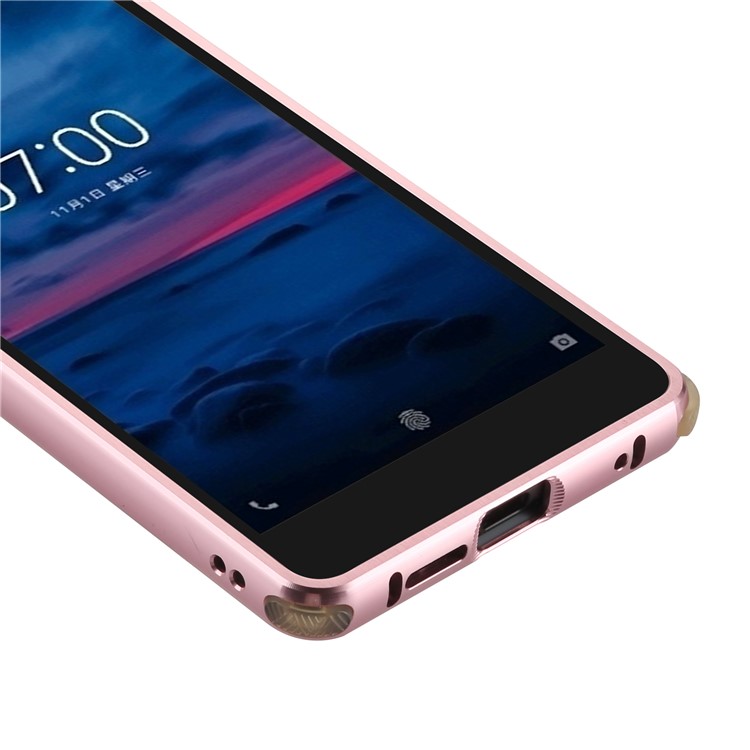 Electroplating Brushed Drop-proof Slide-on Metal Bumper Plastic Shell for Nokia 7 - Rose Gold-3