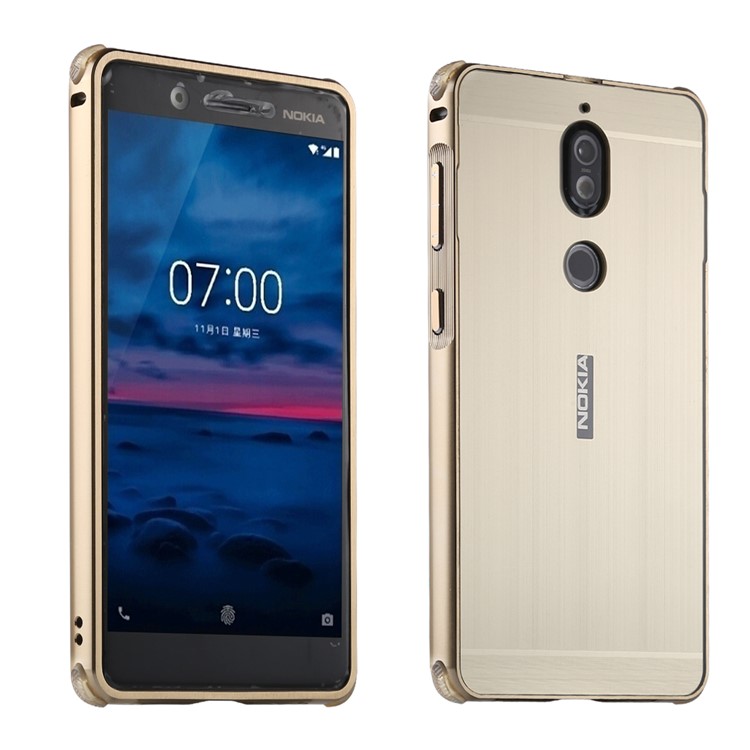 Electroplating Brushed Drop-proof Slide-on Metal Bumper Plastic Protective Back Case for Nokia 7 - Gold-1