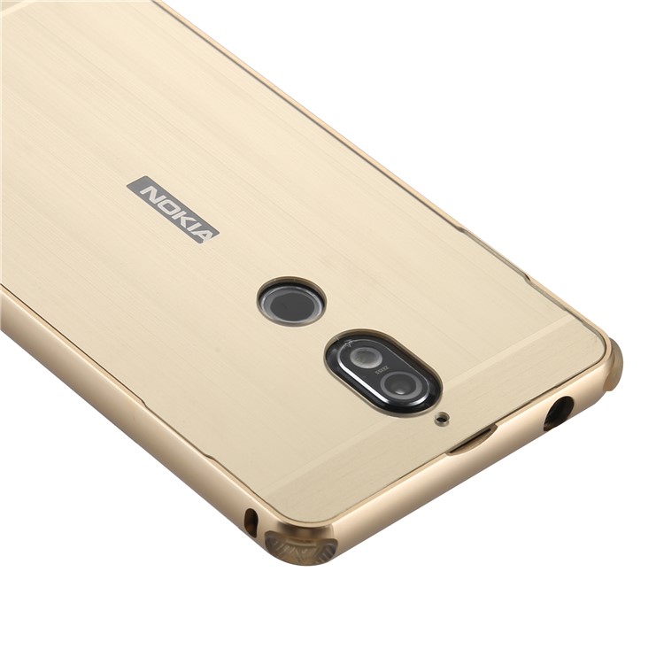 Electroplating Brushed Drop-proof Slide-on Metal Bumper Plastic Protective Back Case for Nokia 7 - Gold-2