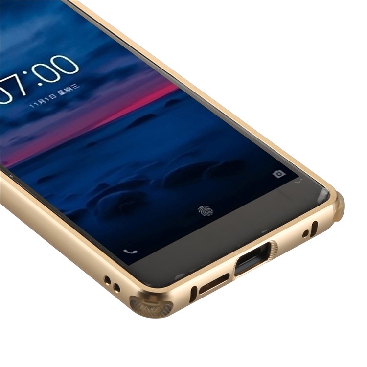 Electroplating Brushed Drop-proof Slide-on Metal Bumper Plastic Protective Back Case for Nokia 7 - Gold-3