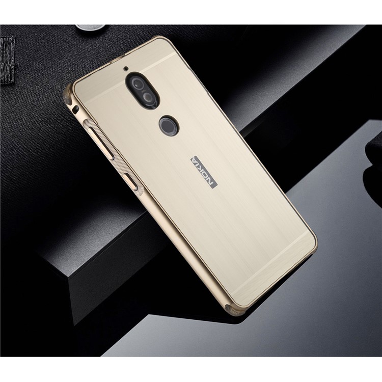 Electroplating Brushed Drop-proof Slide-on Metal Bumper Plastic Protective Back Case for Nokia 7 - Gold-4