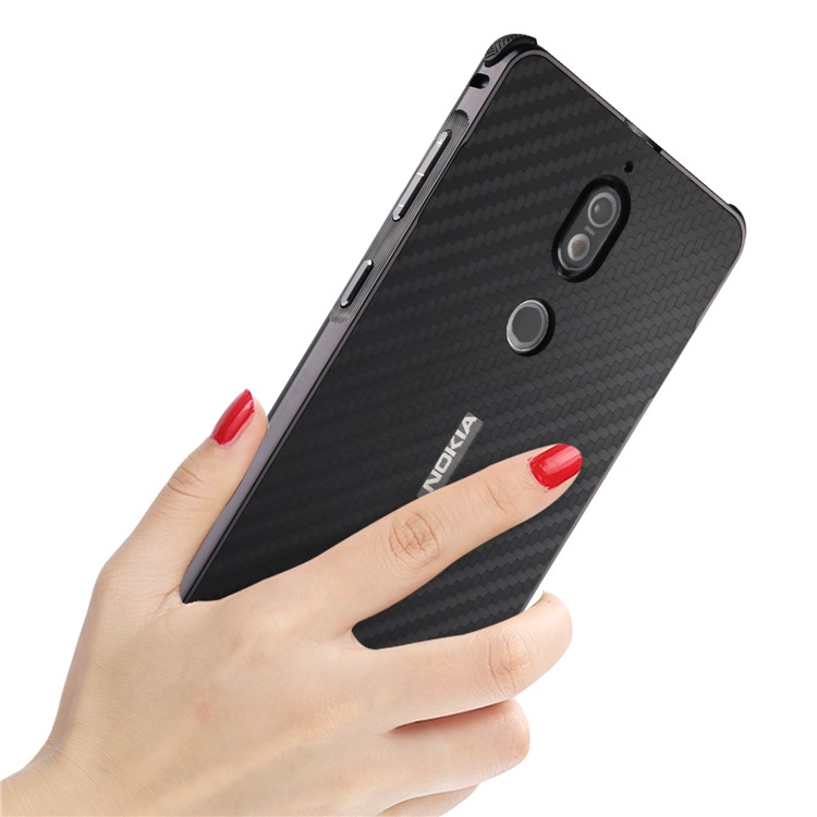 Drop-proof Slide-on Metal Frame + Carbon Fiber Texture PC Hard Case for Nokia 7 - Black-10
