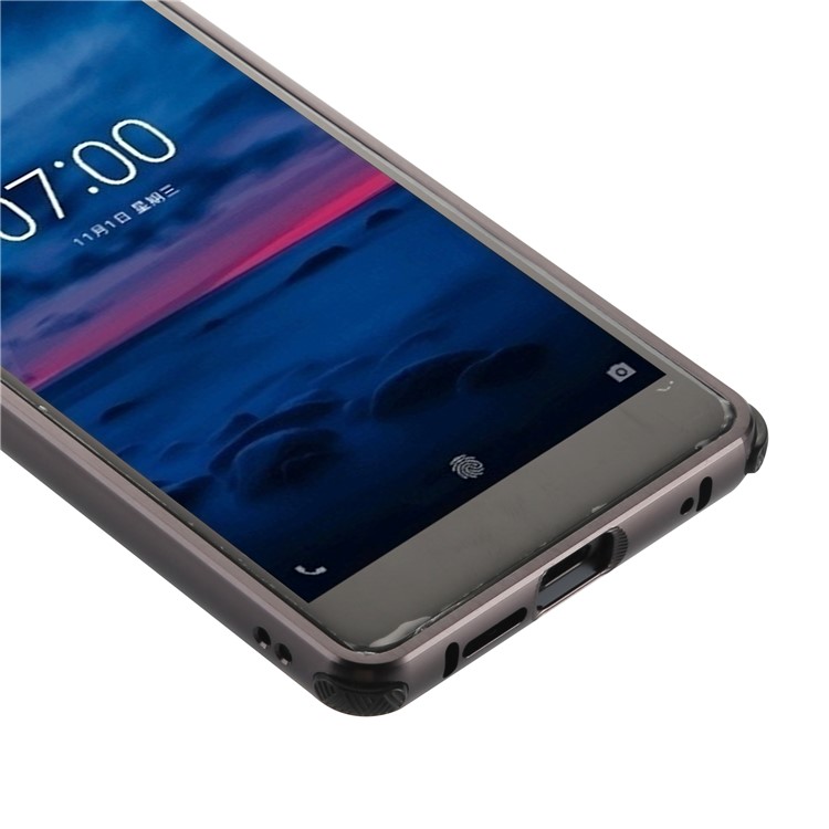 Drop-proof Slide-on Metal Frame + Carbon Fiber Texture PC Hard Case for Nokia 7 - Black-12