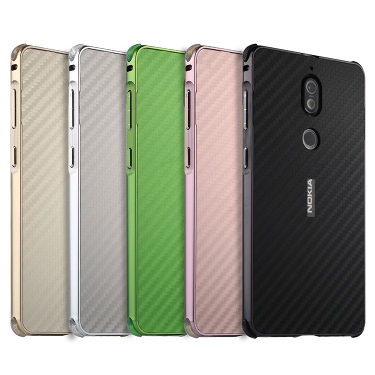 Drop-proof Slide-on Metal Frame + Carbon Fiber Texture PC Hard Case for Nokia 7 - Black-14