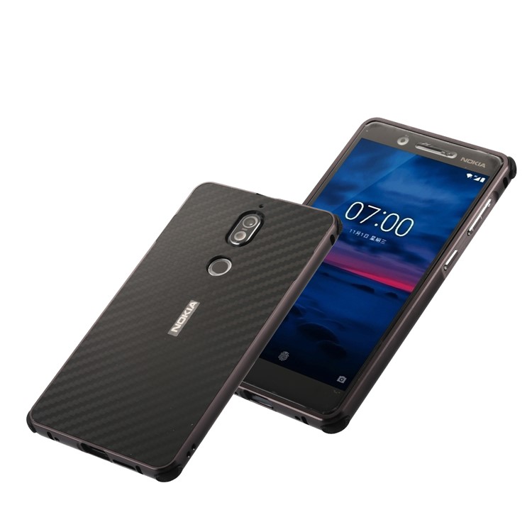 Drop-proof Slide-on Metal Frame + Carbon Fiber Texture PC Hard Case for Nokia 7 - Black-3