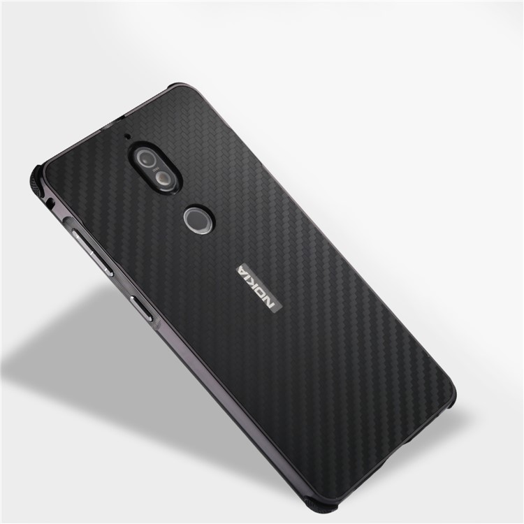 Drop-proof Slide-on Metal Frame + Carbon Fiber Texture PC Hard Case for Nokia 7 - Black-5