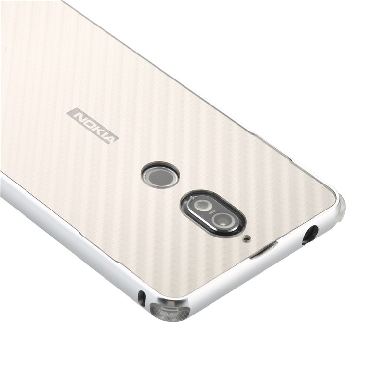 Drop-proof Slide-on Metal Frame + Carbon Fiber Texture PC Back Cover for Nokia 7 - Silver-2