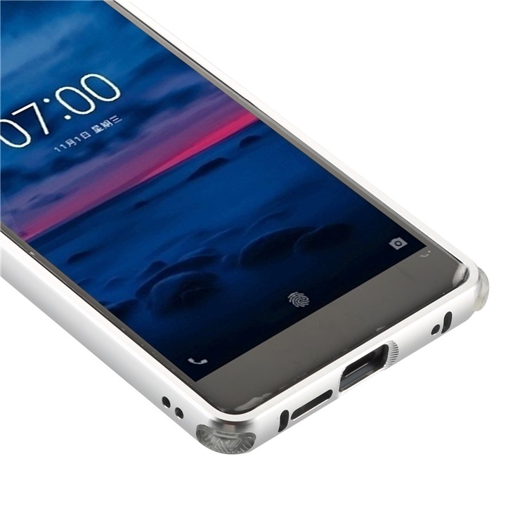 Drop-proof Slide-on Metal Frame + Carbon Fiber Texture PC Back Cover for Nokia 7 - Silver-3