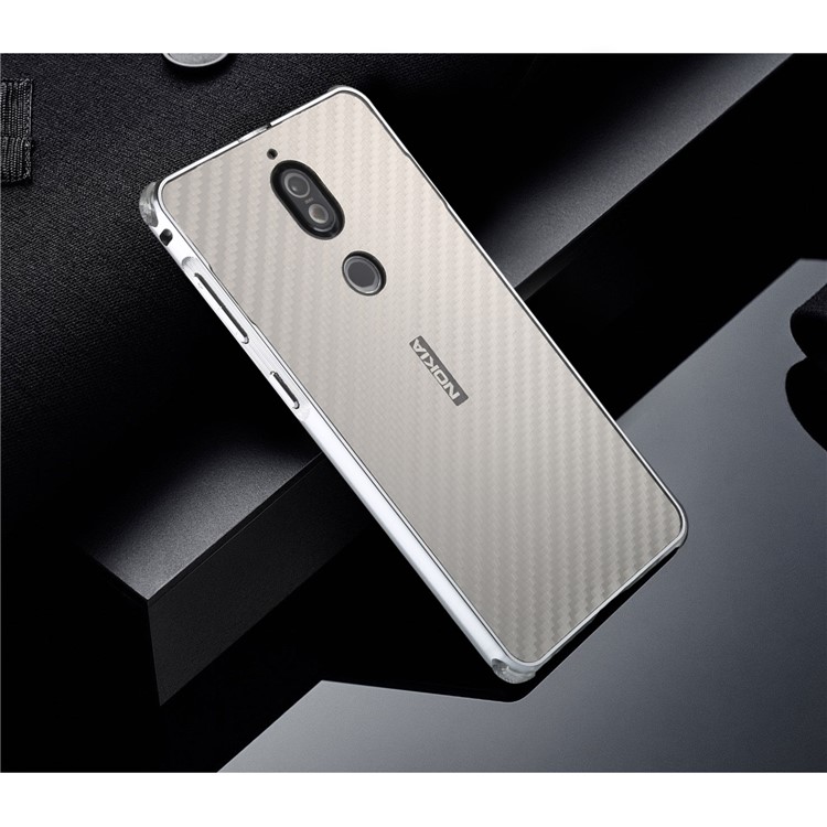 Drop-proof Slide-on Metal Frame + Carbon Fiber Texture PC Back Cover for Nokia 7 - Silver-4