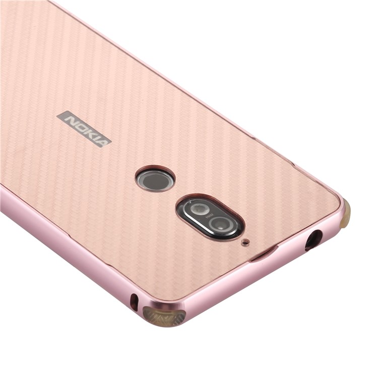Drop-proof Slide-on Metal Frame + Carbon Fiber Texture PC Phone Shell for Nokia 7 - Rose Gold-2