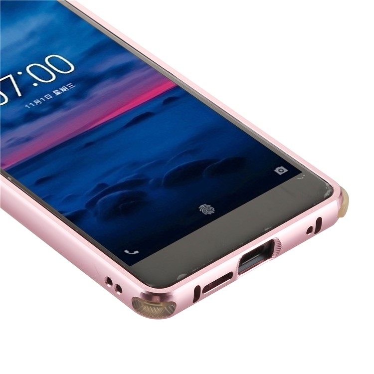Drop-proof Slide-on Metal Frame + Carbon Fiber Texture PC Phone Shell for Nokia 7 - Rose Gold-3