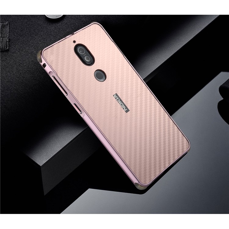 Drop-proof Slide-on Metal Frame + Carbon Fiber Texture PC Phone Shell for Nokia 7 - Rose Gold-4