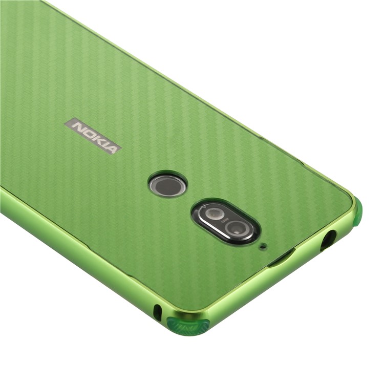 Drop-proof Slide-on Carbon Fiber Texture PC Back + Metal Frame Mobile Phone Case for Nokia 7 - Green-2