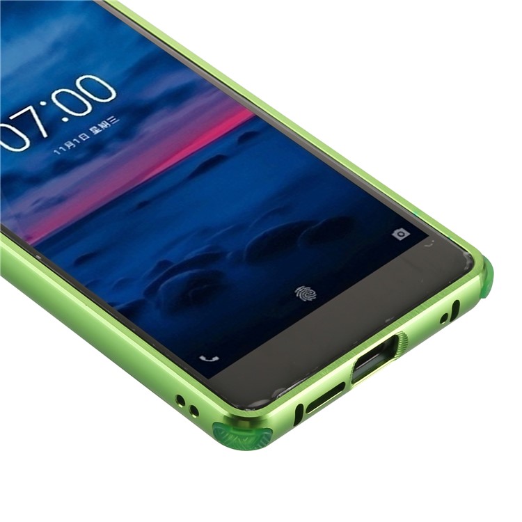 Drop-proof Slide-on Carbon Fiber Texture PC Back + Metal Frame Mobile Phone Case for Nokia 7 - Green-3