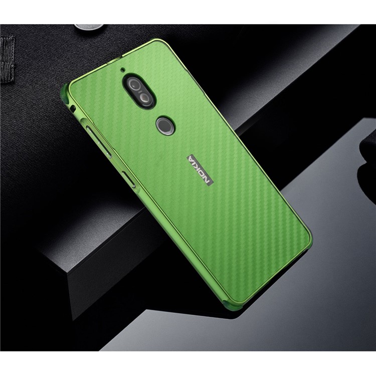 Drop-proof Slide-on Carbon Fiber Texture PC Back + Metal Frame Mobile Phone Case for Nokia 7 - Green-4