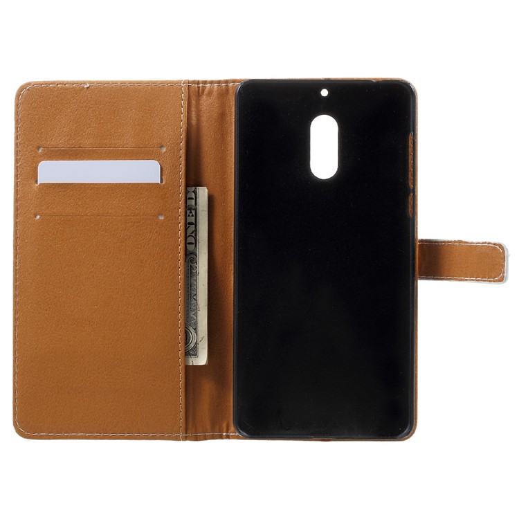 For Nokia 6 Pattern Printing Card Holder Wallet Leather Stand Case - Damask Flower-6