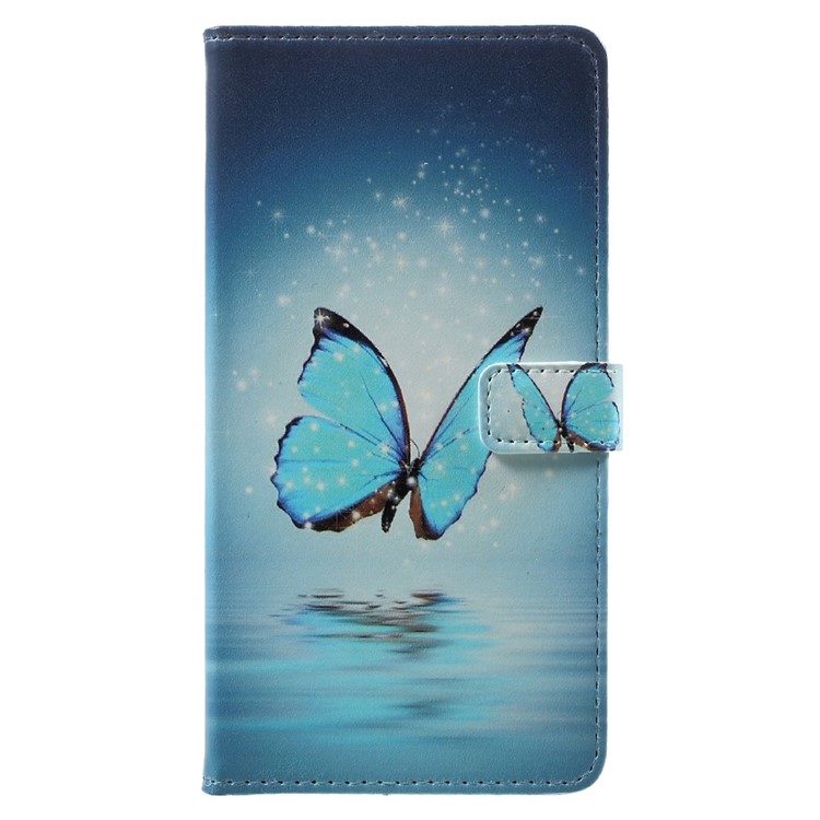 Pattern Printing Wallet Stand Leather Case for Nokia 6 - Shiny Blue Butterfly-1