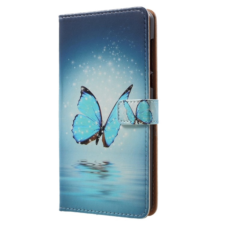 Pattern Printing Wallet Stand Leather Case for Nokia 6 - Shiny Blue Butterfly-2