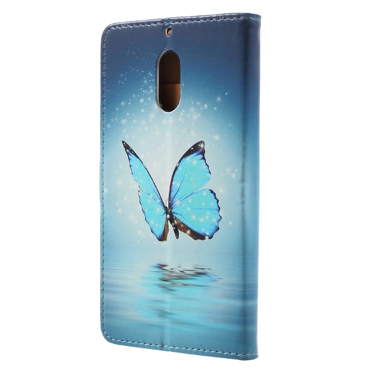 Pattern Printing Wallet Stand Leather Case for Nokia 6 - Shiny Blue Butterfly-3