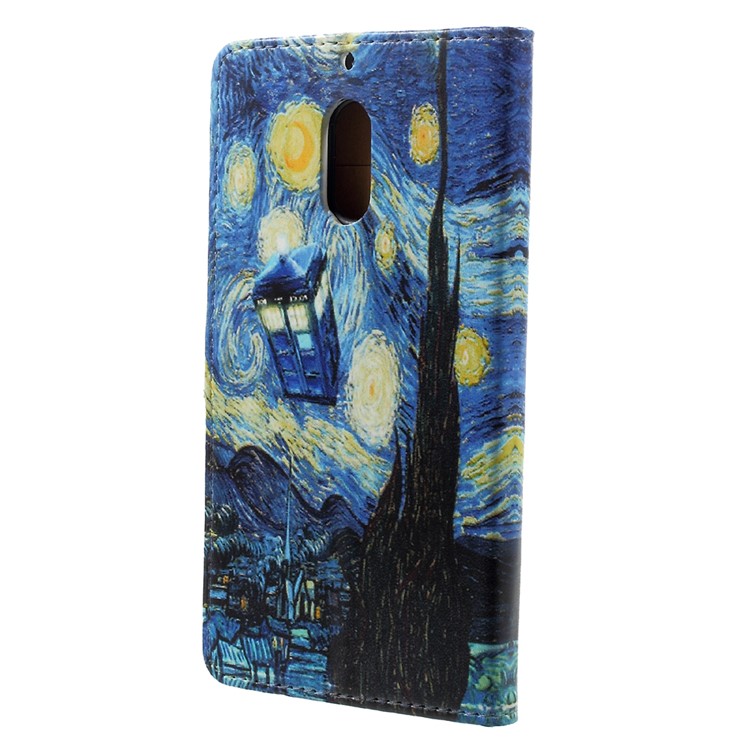 Pattern Printing Card Holder Wallet Leather Cover for Nokia 6 - Starry Night-3