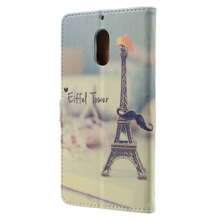 For Nokia 6 Pattern Printing Wallet Leather Phone Cover - Eiffel Tower and Mustache-3
