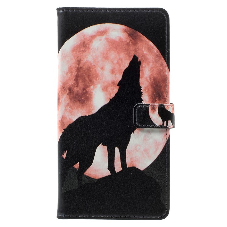 Patterned Card Holder Wallet Leather Cover for Nokia 6 - Wolf Howling at the Moon-1