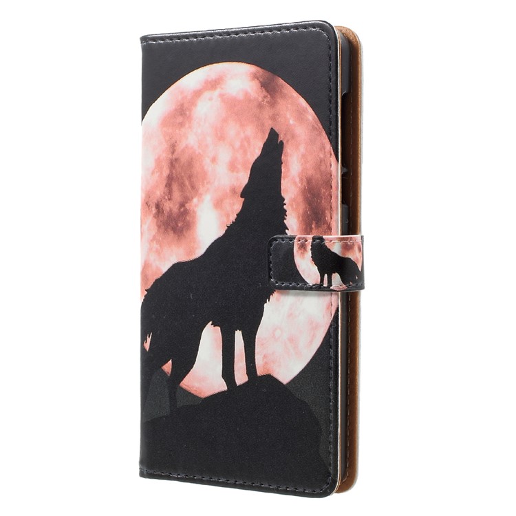 Patterned Card Holder Wallet Leather Cover for Nokia 6 - Wolf Howling at the Moon-2