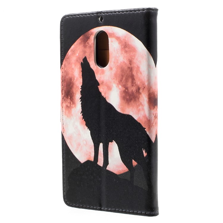 Patterned Card Holder Wallet Leather Cover for Nokia 6 - Wolf Howling at the Moon-3