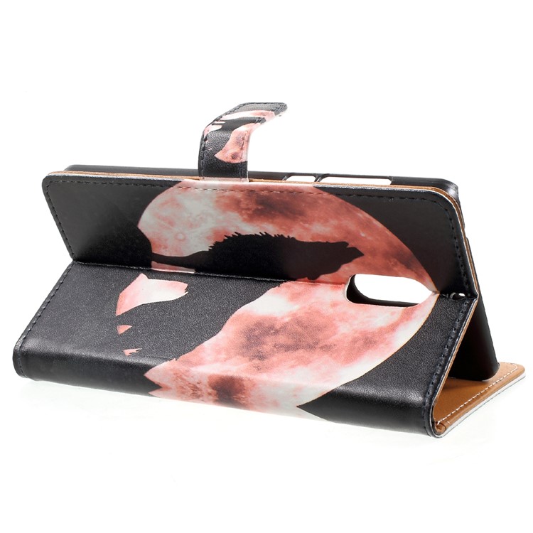 Patterned Card Holder Wallet Leather Cover for Nokia 6 - Wolf Howling at the Moon-4