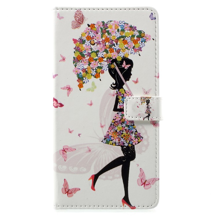 Patterned PU Leather Wallet Case Stand for Nokia 6 - Flowered Girl and Butterflies-1