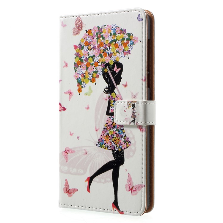 Patterned PU Leather Wallet Case Stand for Nokia 6 - Flowered Girl and Butterflies-2