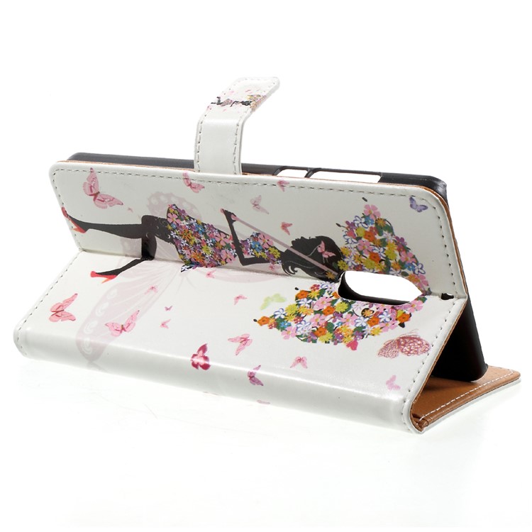 Patterned PU Leather Wallet Case Stand for Nokia 6 - Flowered Girl and Butterflies-4