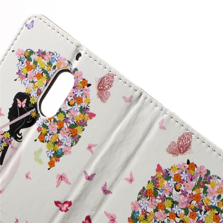Patterned PU Leather Wallet Case Stand for Nokia 6 - Flowered Girl and Butterflies-5