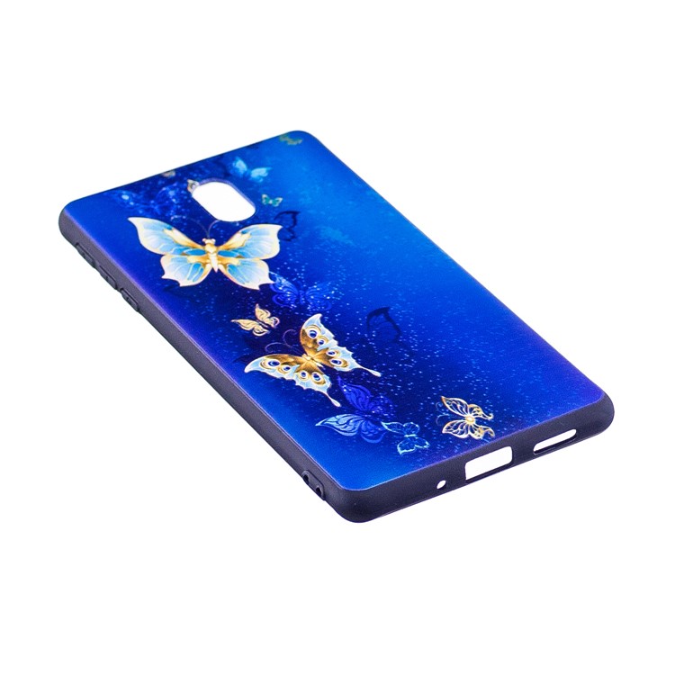 Soft Embossed Pattern Printing TPU Protective Cell Phone Case for Nokia 3 - Blue and Gold Butterfly-3