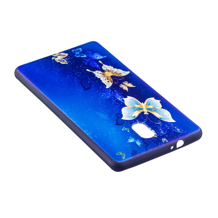 Soft Embossed Pattern Printing TPU Protective Cell Phone Case for Nokia 3 - Blue and Gold Butterfly-4