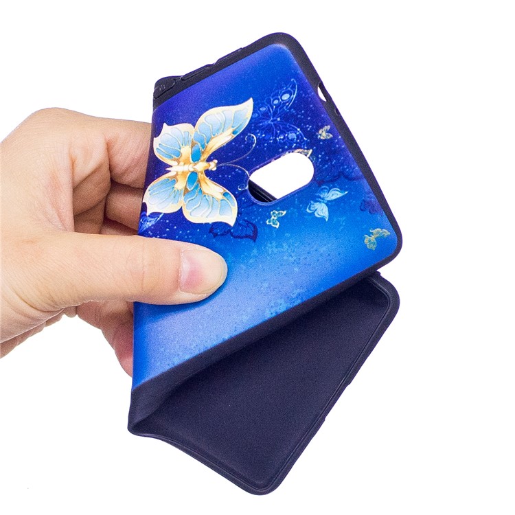 Soft Embossed Pattern Printing TPU Protective Cell Phone Case for Nokia 3 - Blue and Gold Butterfly-5